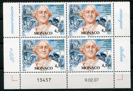 RC 18297 MONACO N° 2588 THÉATRE CARLO GOLDONI BLOC DE 4 COIN DATÉ NEUF ** TB - Unused Stamps