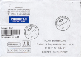 89748- BARCODE, MACHINE PRINTED STAMPS ON REGISTERED COVER, 2019, ROMANIA - Cartas & Documentos
