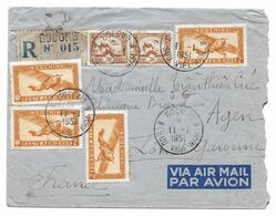 GOCONG GO CONG 1951 INDOCHINE POSTE AERIENNE + CPLT AU DOS TAMPON SERVICE POSTES VIET NAM POUR TRAN THIEN CUC AGEN BIARD - Airmail