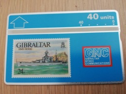 GIBRALTAR  LANDYS & GYR  40 UNITS MINT HMS HOOD,STAMP ON CARD   **2990 ** - Gibilterra