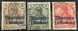 GERMAN OFFICES IN MAROCCO 1905 - Canceled - Mi 34, 35, 36 - Marocco (uffici)