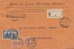 1629 - Busta Raccomandata Senza Testo Del 1927 Da Chieti A Catignano Con Cent 60+60 (Michetti) + Lire 1,25 - Marcophilie (Avions)