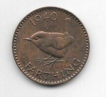 *great Britain 1 Farthing  1940  Km 843  Xf - B. 1 Farthing