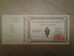 1000 FRANCS RASSEMBLEMENT DU PEUPLE FRANCAIS  RPF AVEC SOUCHE RARE P.NEUF - Fiktive & Specimen