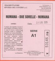 Traghettatori Riviera Del Conero - Biglietto Intero Di Viaggio Per Numana-Due Sorelle-Numana - Usato - Europa