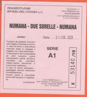 Traghettatori Riviera Del Conero - Biglietto Intero Di Viaggio Per Numana-Due Sorelle-Numana - Usato - Europa