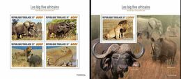 Togo 2020, Animals, Elephant, Buffalo, Rhino, Lion, 4val In BF+BF - Rhinoceros