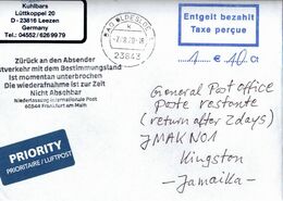 ! 2020 Germany Cover (7.8.) To Jamaika,  Airmail , Interruption Postal Service COVID-19, Antwortschein, Reply Coupon - Jamaica (1962-...)