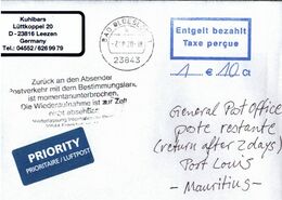 ! 2020 Germany Cover (7.8.) To Mauritius, Airmail , Interruption Postal Service COVID-19, Antwortschein, Reply Coupon - Enfermedades