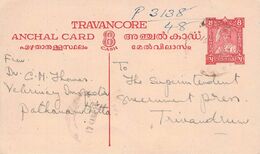 TRAVANCORE - ANCHAL CARD 1924 /AK932 - Travancore