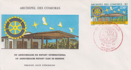 Enveloppe  FDC  1er  Jour   ARCHIPEL  Des  COMORES  70éme   Anniversaire  Du  ROTARY  INTERNATIONAL   1975 - Autres & Non Classés