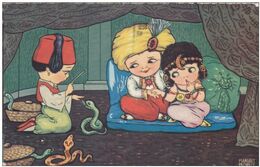 Kind Kinderen Enfants Children Illustrateur Margret Boriss Illustrator Charmeur Des Serpents Slang Snake Charmer - Humorvolle Karten
