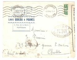 PERPIGNAN Lettre Commerciale Entête DANJOU POUMES Lingerie Dest Cholet Censure Militaire 1F Iris Vert Yv 432 Ob 8 3 1940 - WW II