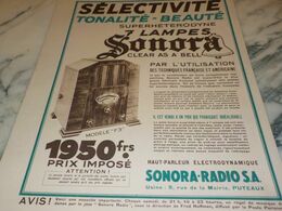 ANCIENNE PUBLICITE SELECTIVITE RADIO SONORA  1932 - Other & Unclassified