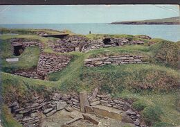 Scotland PPC Skara Brae Prehistoric Village, Orkney BIRSAY Orkney 1954? LOUGHTON Essex 2½p. QEII Stamp - Orkney