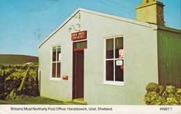 Scotland PPC Britains Most Northerly Post Office, Haroldswick, Unst, Shetland HAROLDSWICK 1982 12½p. QEII Regional Issue - Shetland