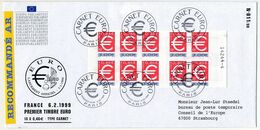 Carnet EURO (10 Timbres) Sur Env. Recommandée R2 - Cachet 1er Jour Paris - 6/2/1999 - Other & Unclassified