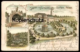 ALTE LITHO POSTKARTE GRUSS AUS AUMANN'S GARTEN PEINE ZECHER-FELSEN MUSIK-PAVILLON Ansichtskarte Postcard Cpa AK - Peine