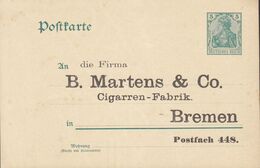 Deutsches Reich Postal Stationery Ganzsache Entier 5 Pf. Germania PRIVATE Print B. MARTENS & Co. Cigarren-Fabrik BREMEN - Cartoline