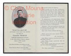 CAMILLE RISTE NE COLOMBIER SAUGNIEU 1889 MORT POUR LA FRANCE DISPARU 1914 A GUISE CANONNIER 1 RAC AFRIQUE AVIS DE DECES - Obituary Notices