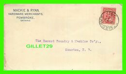 CANADA - ENTIERS POSTAUX, 1885 - FROM MACKIE & RYAN, PEMBROKE, ONTARIO TO THE RECORD FOUNDRY & MACHINE CO, MONCTON, NB - - Covers & Documents