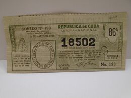 Cuba, Republica De Cuba Loteria Nacional, 8 De Marzo 1958, Sin Circular En Excelente Condiciones. - Impuestos