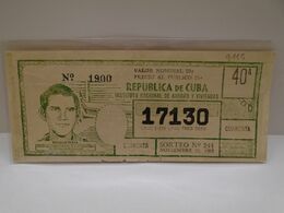 Cuba, Republica De Cuba Loteria Nacional, 30 De Noviembre De 1963, Sin Circular En Excelente Condiciones. - Segnatasse