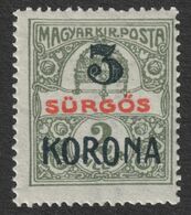 1919 Roman Occupation Temesvár Timisoara Transylvania - Hungary EXPRESS Sürgős - Overprint 3 K - MNH - Transylvania