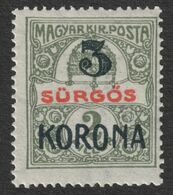 1919 Roman Occupation Temesvár Timisoara Transylvania - Hungary EXPRESS Sürgős - Overprint 3 K - MNH - Transsylvanië