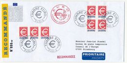 7 Valeurs 0,46 EUROS Sur Env. Recommandée R1 - Cachet 1er Jour "Timbre Euro" Paris - 1/01/1999 - Briefe U. Dokumente