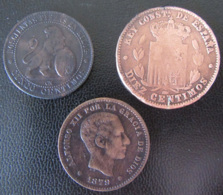 Espagne / Espana - 3 Monnaies 5 Et 10 Centimos 1870 OM, 1873 OM Et 1879 OM -  Collections