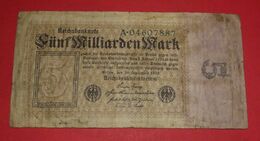 1923  GERMANIA REPUBBLICA DI WEIMAR BANCONOTE TEDESCA 5 MILLIARDEN MARK GERMANY BANKNOT BILLET DE BANQUE ALLEMAND - 5 Mrd. Mark