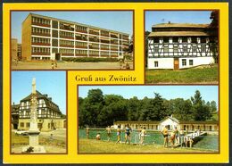D9619 - TOP Zwönitz Freibad Friedrich Engels Ober Schule Postmeilensäule - Bild Und Heimat Reichenbach - Zwoenitz