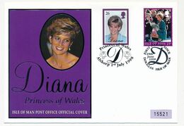 ILE DE MAN - Diana, Princess Of Wales 19/6/1998 + Grande Bretagne Cachet Illustré Althorp 1/7/1998 - Isla De Man