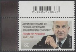 !a! GERMANY 2020 Mi. 3539 MNH SINGLE From Upper Left Corner - Richard Von Weizsäcker, Federal President - Unused Stamps