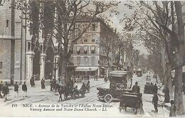 06 - Alpes Maritimes - NICE - Avenue De La Victoire Et Avenue Notre Dame - Victory Avenue And Church - Transport Urbain - Auto, Autobus Et Tramway