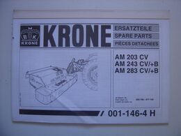 Manuel KRONE Materiel Agricole AM 243 CV Ersatzteile Spare Parts Pieces Detachee - Tracteurs