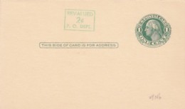 Sc#UY14b, 1c Washington Green, Revalued To 2c Horizontally At Left, Unsevered Postal Reply Card C1952 - 1941-60
