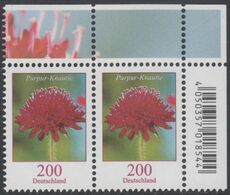 !a! GERMANY 2020 Mi. 3556 MNH Horiz.PAIR From Upper Right Corner - Flowers: Purple Scabiosa - Unused Stamps
