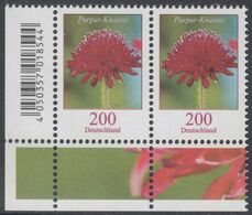 !a! GERMANY 2020 Mi. 3556 MNH Horiz.PAIR From Lower Left Corner - Flowers: Purple Scabiosa - Unused Stamps