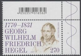 !a! GERMANY 2020 Mi. 3560 MNH SINGLE From Upper Right Corner - Georg Wilhelm Friedrich Hegel, Philosopher - Unused Stamps