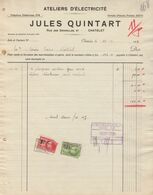 Facture - Jules Quintart - Ateliers D'Electricité - Châtelet - 1930 - Artesanos