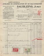 Facture - Saubleins - Atelier De Construction Et Galvanisation - Jumet - 1930 - Petits Métiers