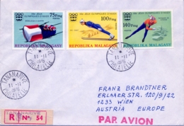 1976 , MADAGASCAR , TANANARIVE - VIENA , SOBRE CERTIFICADO , JUEGOS OLIMPICOS DE INVIERNO , BOBSLEIGH , SALTO DE SKI - Madagascar (1960-...)