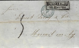 1859- Lettre De DUSSELDORF  En Port Du Taxe 5 D Tampon  Entrée PRUSSE 3 VALENCIENNES 3 Bleu - Marques D'entrées