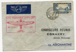 RC 18407 SÉNÉGAL 1937 LETTRE 1er VOYAGE AEROMARITIME DAKAR - CONACRY GUINÉE 1er VOL FFC - TB - Covers & Documents
