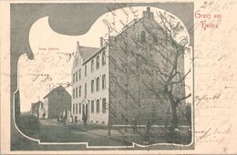 Gruss Aus HELBRA Anhalt Neue Schule Passepartout Grünlich Belebt 30.1.1905 Gelaufen - Mansfeld