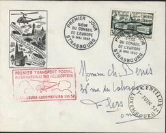 1er Transport International Par Hélicoptère Strasbourg Luxembourg 1 VI 52 CAD 1er Jour Siège Conseil De L'Europe 31 5 52 - 1960-.... Storia Postale