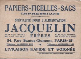 Buvard Ancien/ Papiers-Ficelles-Sacs/Spécialité Pour L'Alimentation/JACQUELIN Fréres/Paris XV/Vers 1930- 1950    BUV468 - Papeterie