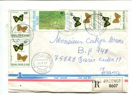 PAPILLONS BUTTERFLY - CONGO 1981 - Affranchissement Multiple Sur Lettre Recommandée - Butterflies